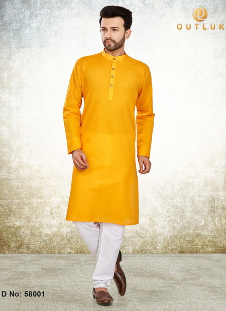 Yellow Colour Outluk 58 Latest Festive Wear Kurta With Pajama Mens Collection 58001